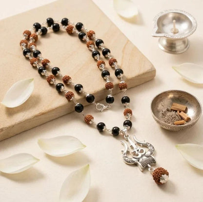 Mahadev Trishul Karungali Rudraksha Mala (Silver Cap) 4.9 ( 63 Reviews )
